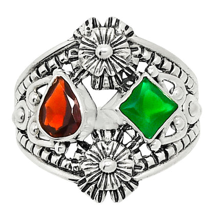 Hessonite Garnet & Green Onyx Ring size-7.5 R-1740 SDR248008
