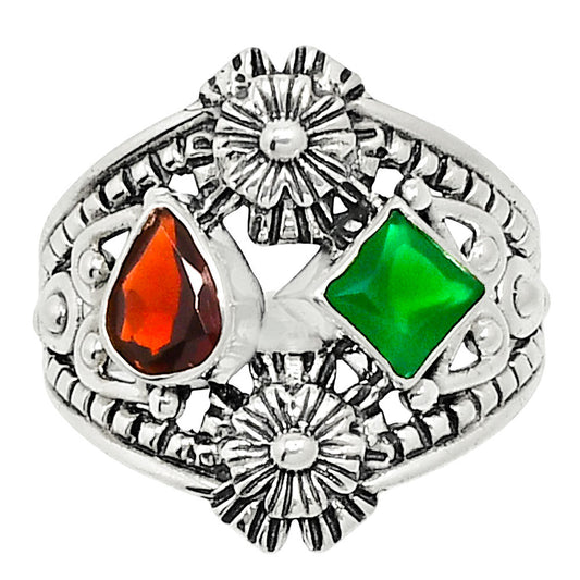 Hessonite Garnet & Green Onyx Ring size-7.5 R-1740 SDR248008