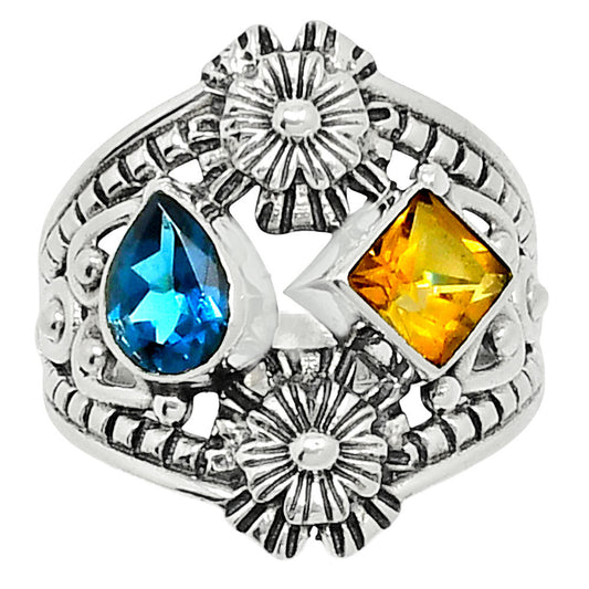 Natural Citrine & London Blue Topaz Ring size-7 R-1740 SDR248017