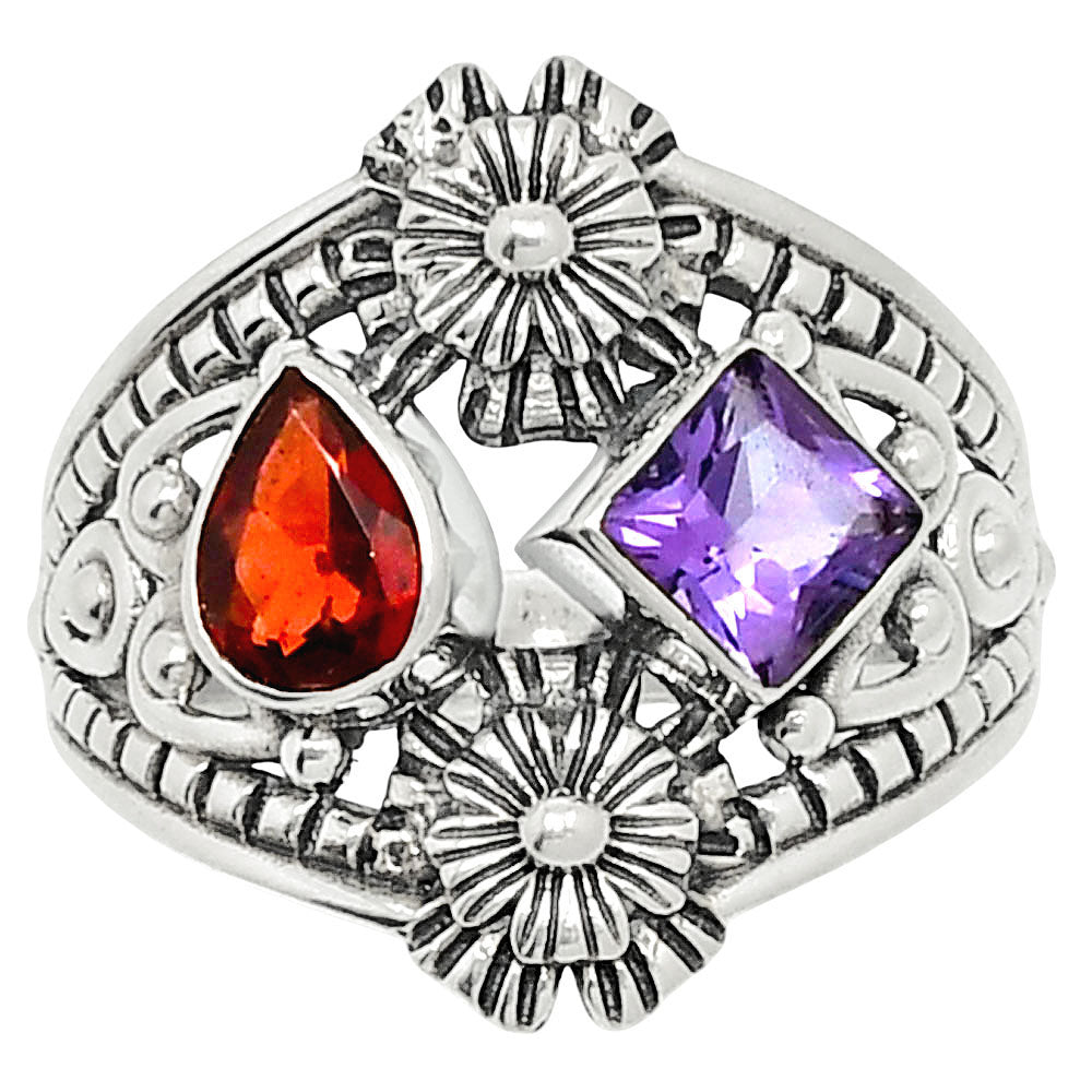 Natural Hessonite Garnet & Amethyst Ring size-9 R-1740 SDR248039