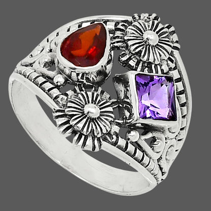 Natural Hessonite Garnet & Amethyst Ring size-9 R-1740 SDR248039