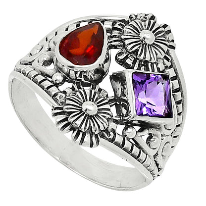 Natural Hessonite Garnet & Amethyst Ring size-7 R-1740 SDR248040