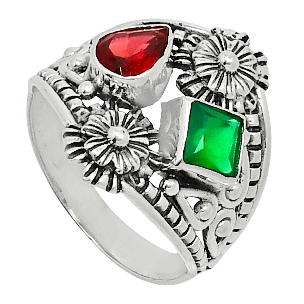 Hessonite Garnet & Green Onyx Ring size-8 R-1740 SDR248051