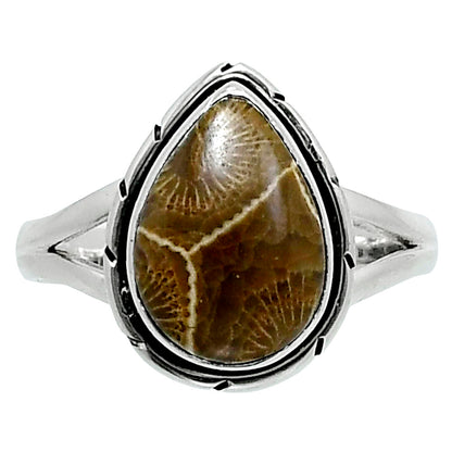 Natural Flower Fossil Coral Ring size-9 R-1012 SDR248278