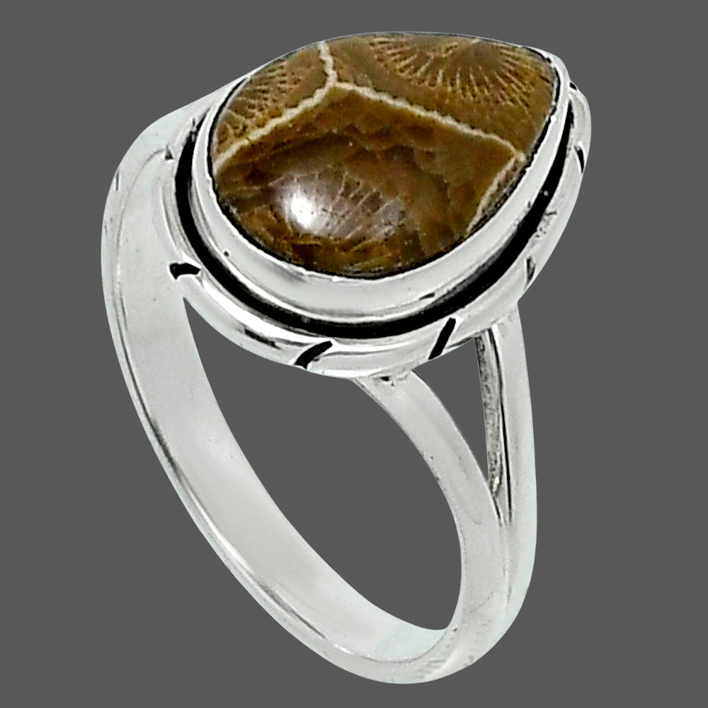 Natural Flower Fossil Coral Ring size-9 R-1012 SDR248278