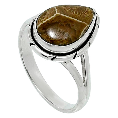 Natural Flower Fossil Coral Ring size-9 R-1012 SDR248278