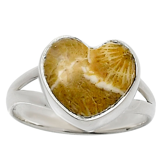 Heart Natural Flower Fossil Coral Ring size-7 R-1073 SDR248514