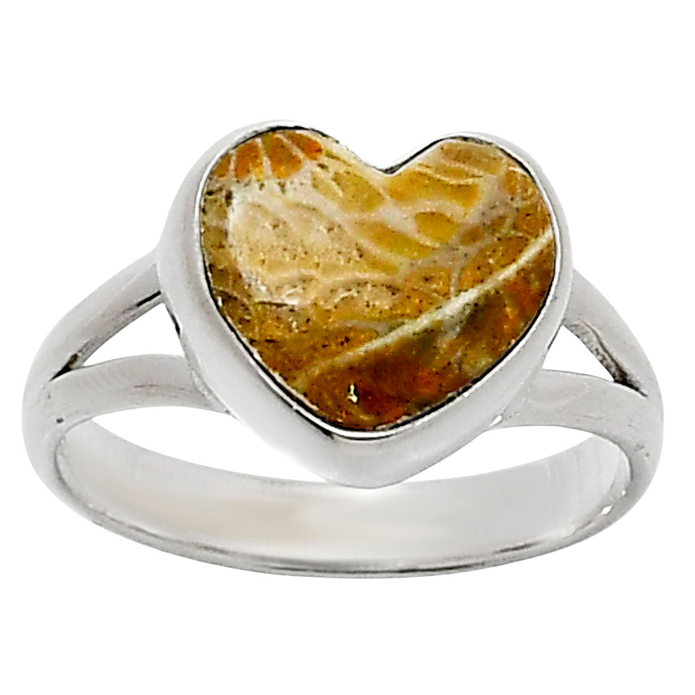 Heart Natural Flower Fossil Coral Ring size-7 R-1073 SDR248515