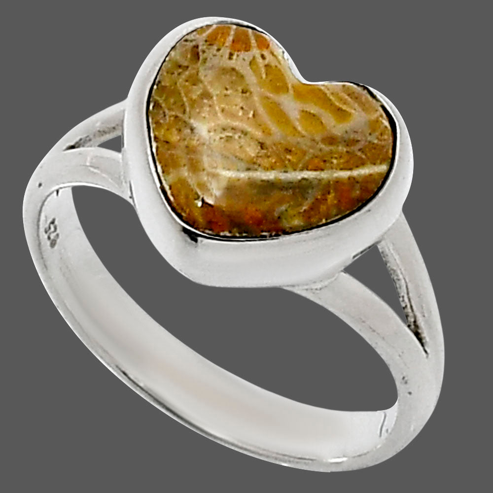 Heart Natural Flower Fossil Coral Ring size-7 R-1073 SDR248515
