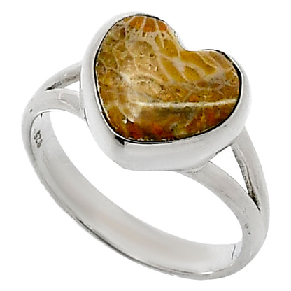 Heart Natural Flower Fossil Coral Ring size-7 R-1073 SDR248515