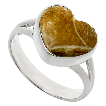 Heart Natural Flower Fossil Coral Ring size-7 R-1073 SDR248518