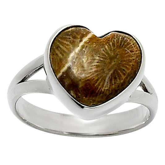 Heart Natural Flower Fossil Coral Ring size-7 R-1073 SDR248520