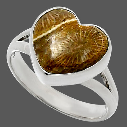 Heart Natural Flower Fossil Coral Ring size-7 R-1073 SDR248520