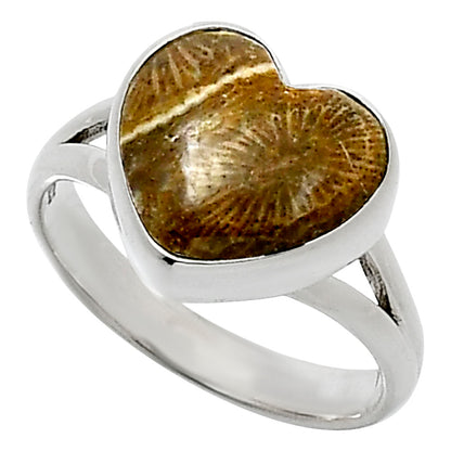 Heart Natural Flower Fossil Coral Ring size-7 R-1073 SDR248520