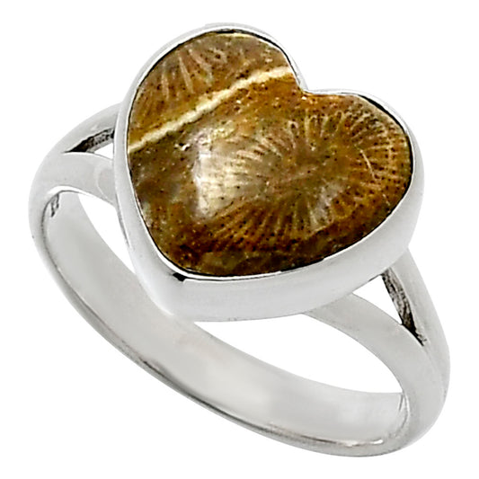 Heart Natural Flower Fossil Coral Ring size-7 R-1073 SDR248520