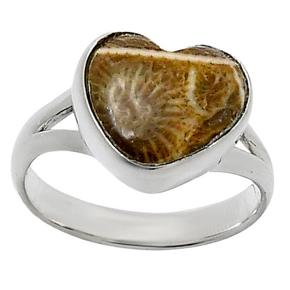Heart Natural Flower Fossil Coral Ring size-7 R-1073 SDR248521