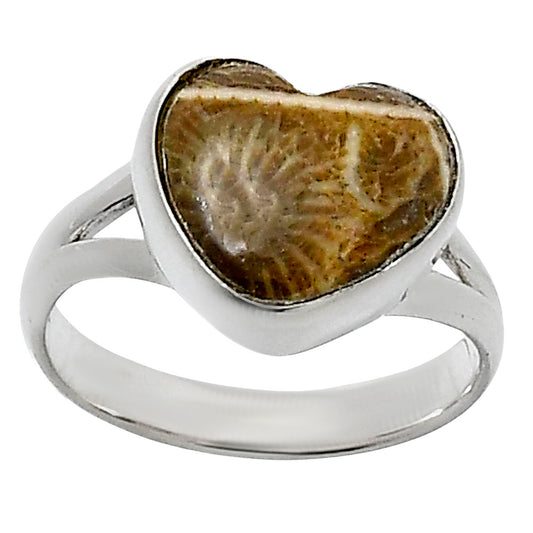 Heart Natural Flower Fossil Coral Ring size-7 R-1073 SDR248521