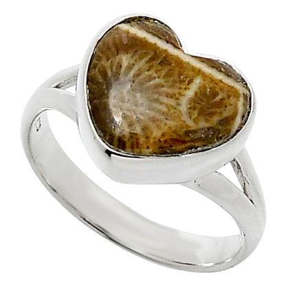 Heart Natural Flower Fossil Coral Ring size-7 R-1073 SDR248521
