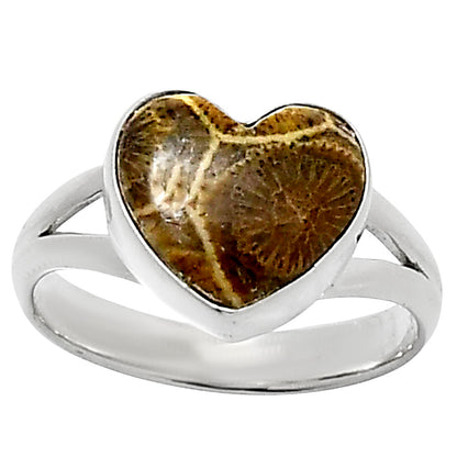 Heart Natural Flower Fossil Coral Ring size-7 R-1073 SDR248523