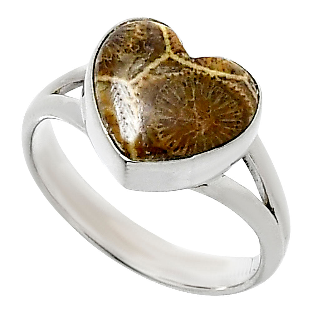 Heart Natural Flower Fossil Coral Ring size-7 R-1073 SDR248523