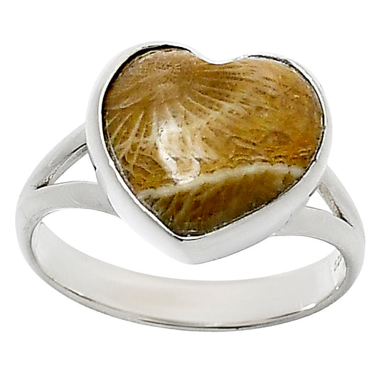 Heart Natural Flower Fossil Coral Ring size-8 R-1073 SDR248525