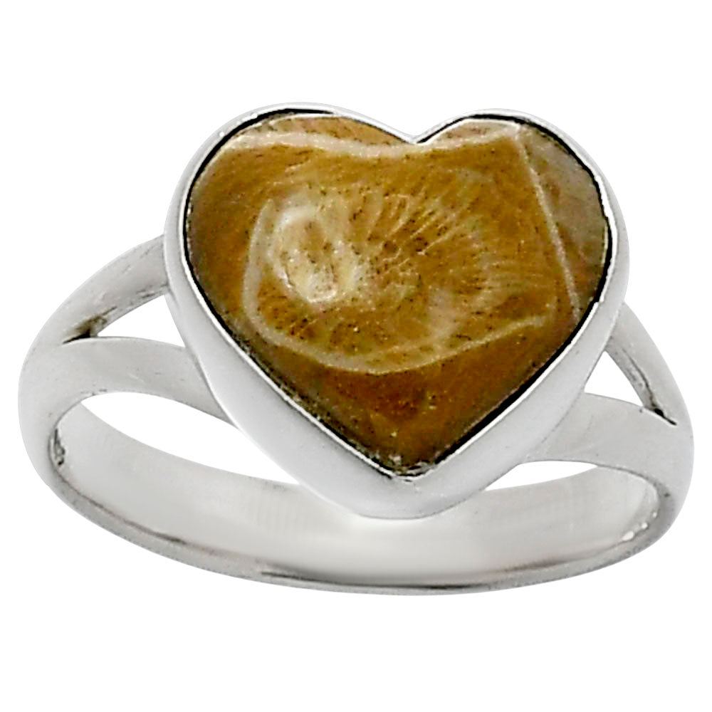 Heart Natural Flower Fossil Coral Ring size-8 R-1073 SDR248527