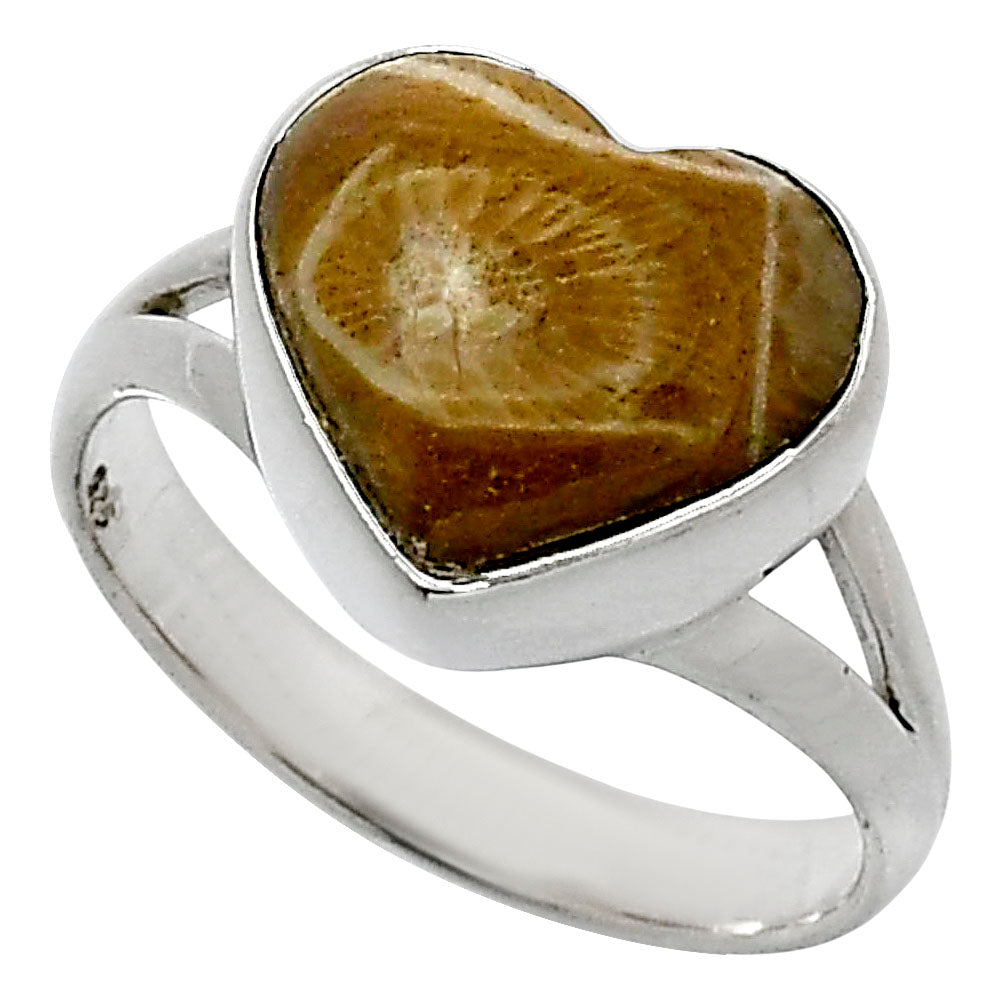 Heart Natural Flower Fossil Coral Ring size-8 R-1073 SDR248527