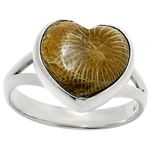 Heart Natural Flower Fossil Coral Ring size-8 R-1073 SDR248529