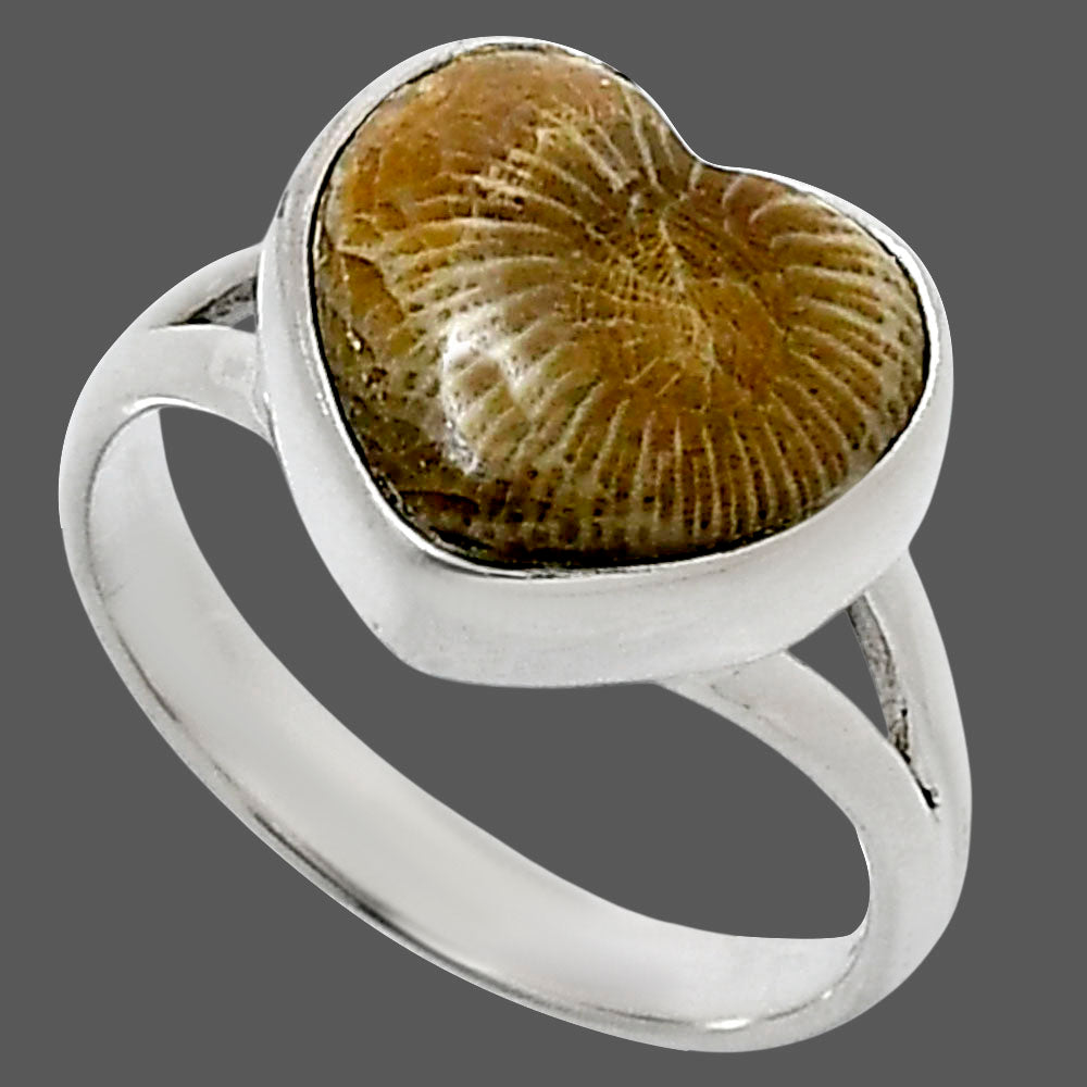 Heart Natural Flower Fossil Coral Ring size-8 R-1073 SDR248529
