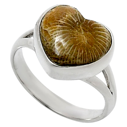 Heart Natural Flower Fossil Coral Ring size-8 R-1073 SDR248529