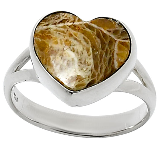 Heart Natural Flower Fossil Coral Ring size-8 R-1073 SDR248530