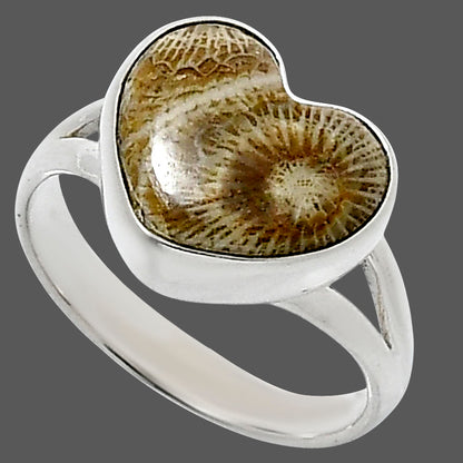 Heart Natural Flower Fossil Coral Ring size-8 R-1073 SDR248531