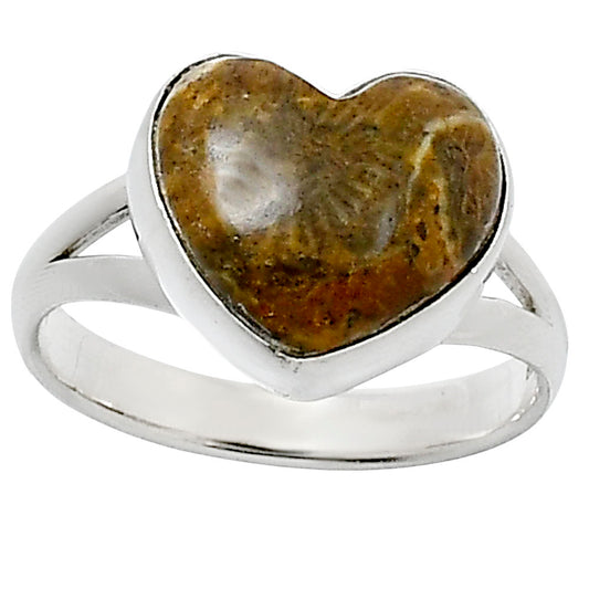 Heart Natural Flower Fossil Coral Ring size-8 R-1073 SDR248532