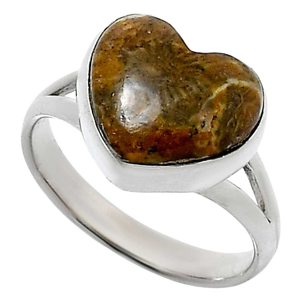 Heart Natural Flower Fossil Coral Ring size-8 R-1073 SDR248532