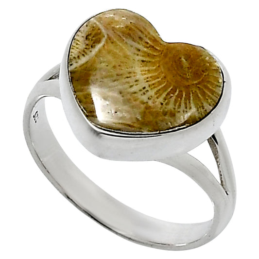 Heart Natural Flower Fossil Coral Ring size-9 R-1073 SDR248535