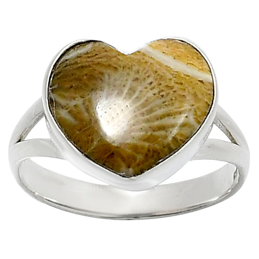 Heart Natural Flower Fossil Coral Ring size-9 R-1073 SDR248536