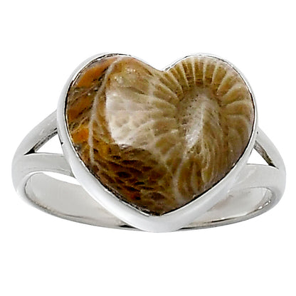 Heart Natural Flower Fossil Coral Ring size-9 R-1073 SDR248537
