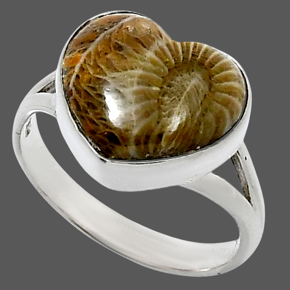 Heart Natural Flower Fossil Coral Ring size-9 R-1073 SDR248537