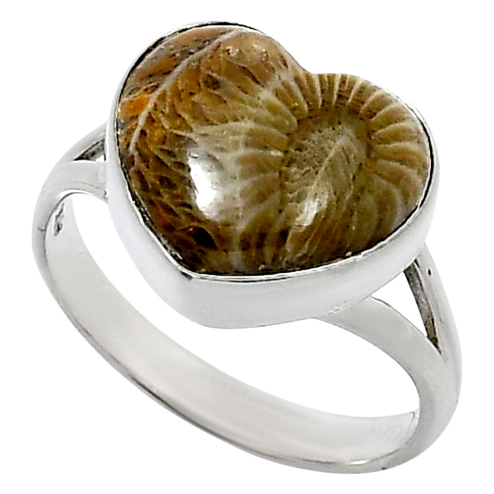 Heart Natural Flower Fossil Coral Ring size-9 R-1073 SDR248537