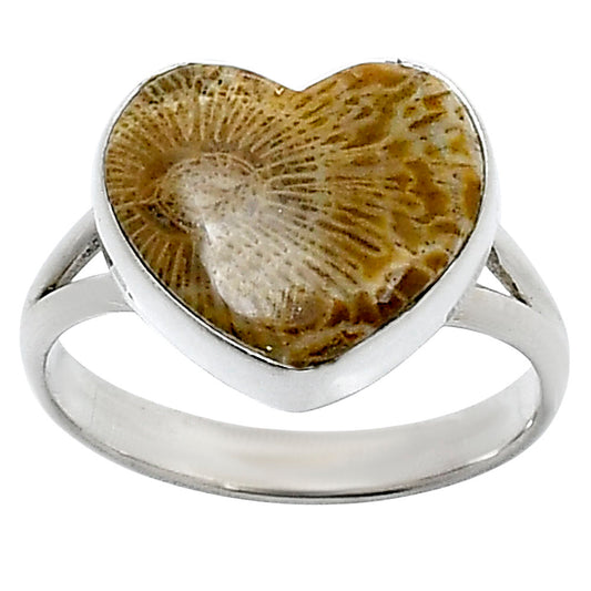 Heart Natural Flower Fossil Coral Ring size-9 R-1073 SDR248538