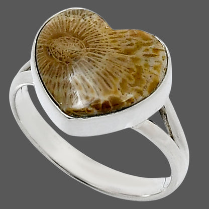 Heart Natural Flower Fossil Coral Ring size-9 R-1073 SDR248538