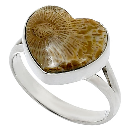 Heart Natural Flower Fossil Coral Ring size-9 R-1073 SDR248538