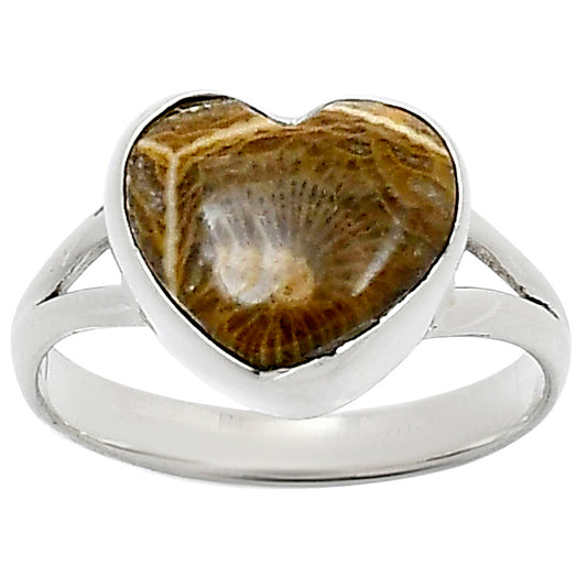 Heart Natural Flower Fossil Coral Ring size-10 R-1073 SDR248539