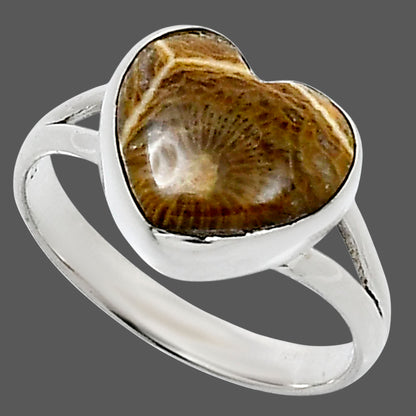 Heart Natural Flower Fossil Coral Ring size-10 R-1073 SDR248539