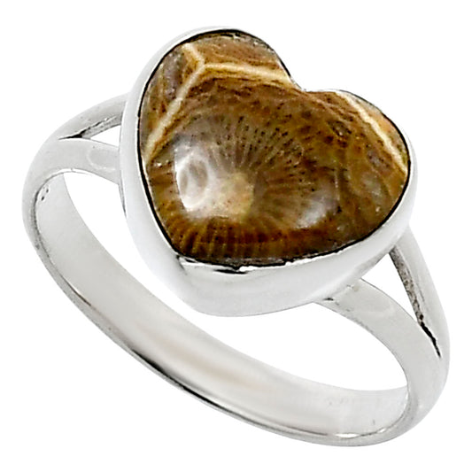Heart Natural Flower Fossil Coral Ring size-10 R-1073 SDR248539