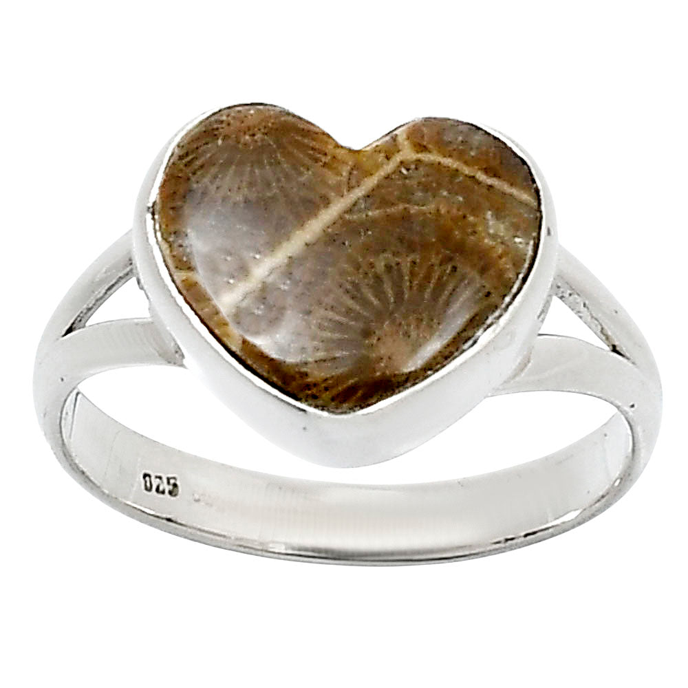 Heart Natural Flower Fossil Coral Ring size-10 R-1073 SDR248540
