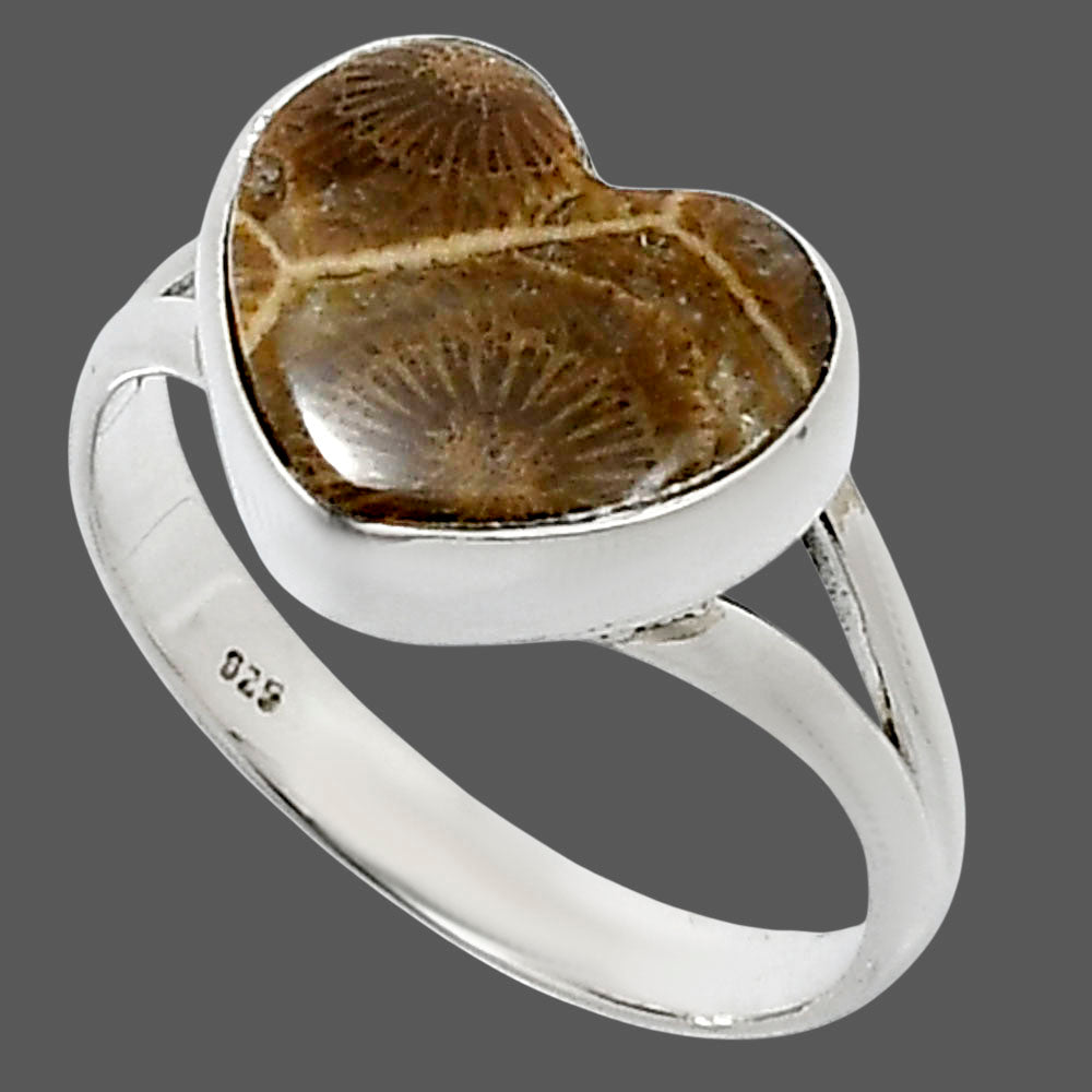 Heart Natural Flower Fossil Coral Ring size-10 R-1073 SDR248540