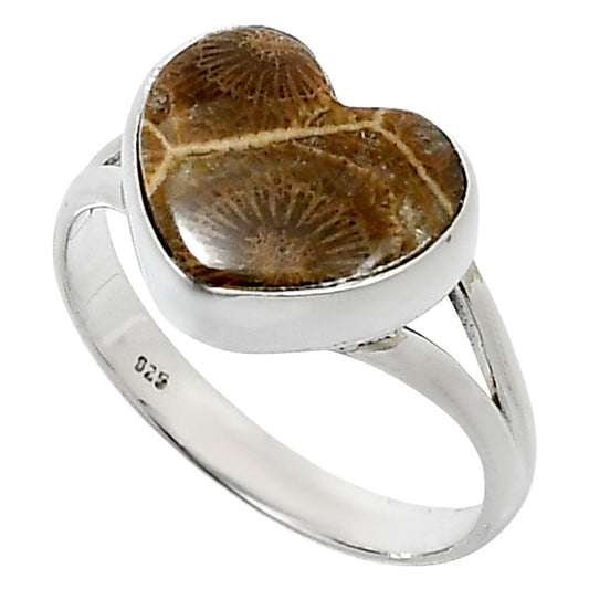 Heart Natural Flower Fossil Coral Ring size-10 R-1073 SDR248540