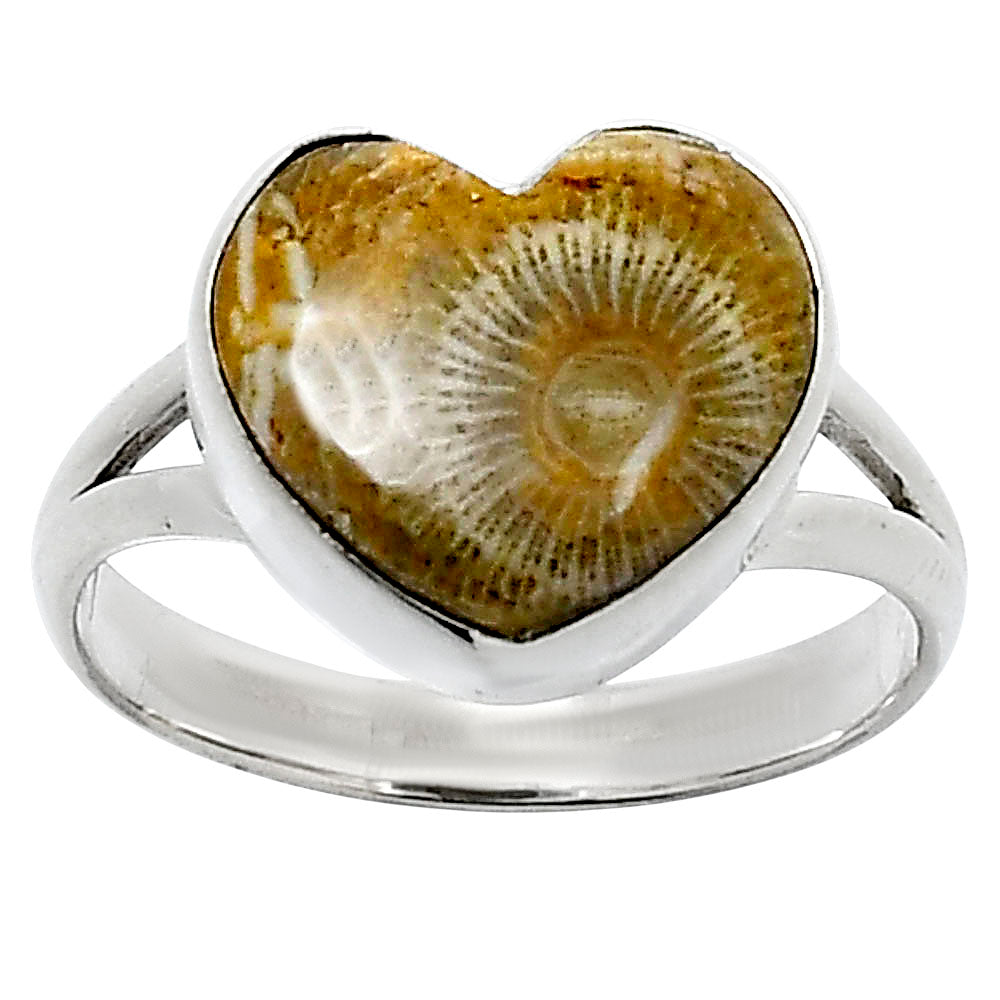 Heart Natural Flower Fossil Coral Ring size-10 R-1073 SDR248541