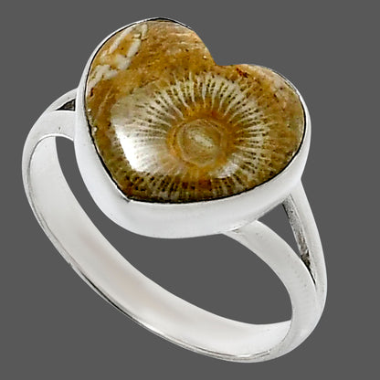 Heart Natural Flower Fossil Coral Ring size-10 R-1073 SDR248541